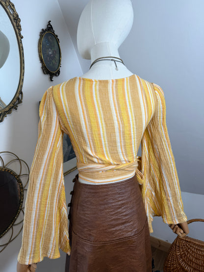 1970s Cotton Striped Wrap Top