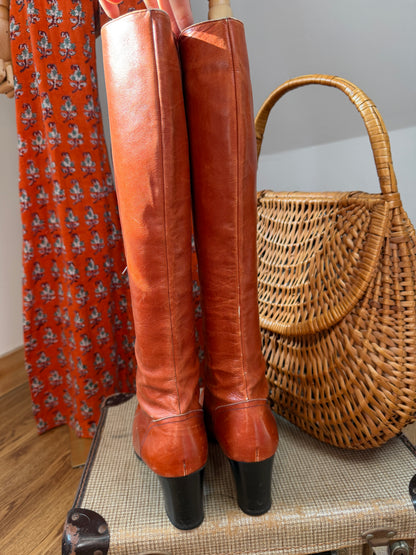 1970s Orange ‘YSL’ Lace Up Boots