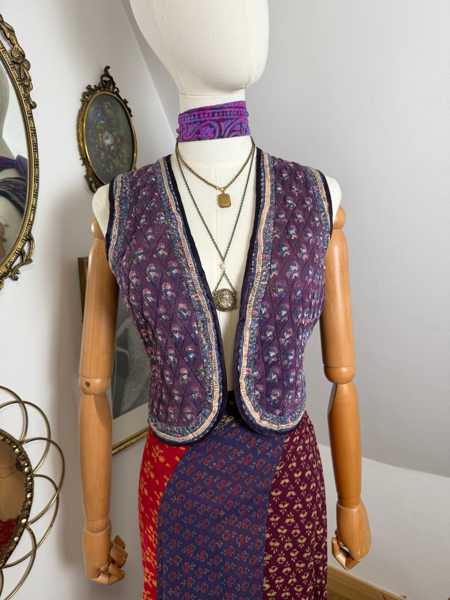 1970s Purple Indian Blockprint Vest