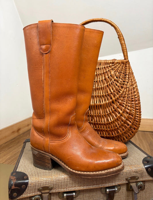 1970s Leather Campus Style Boots