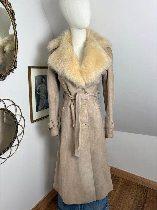 1970s Suede Trench With Fur Trim
