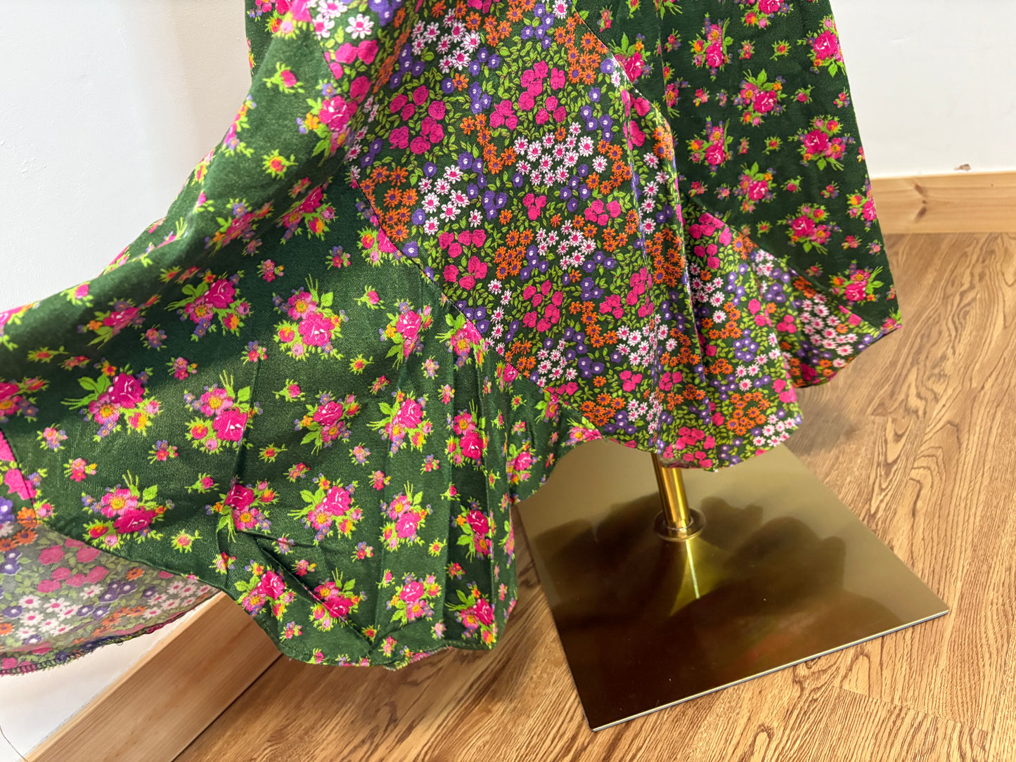 1970’s Floral Satin Skirt with Asymmetrical Trim
