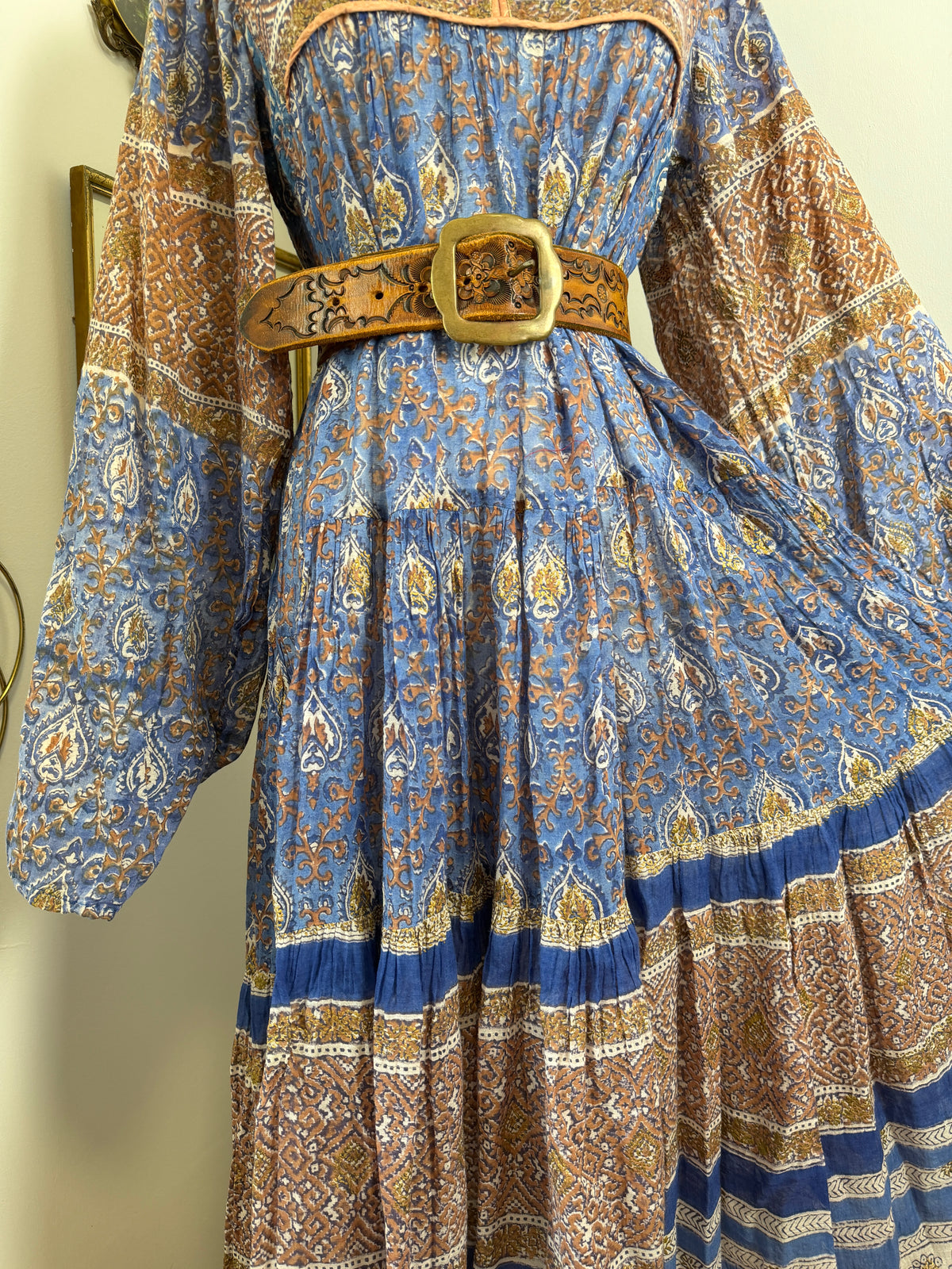 1970s Blue Indian Cotton Dress