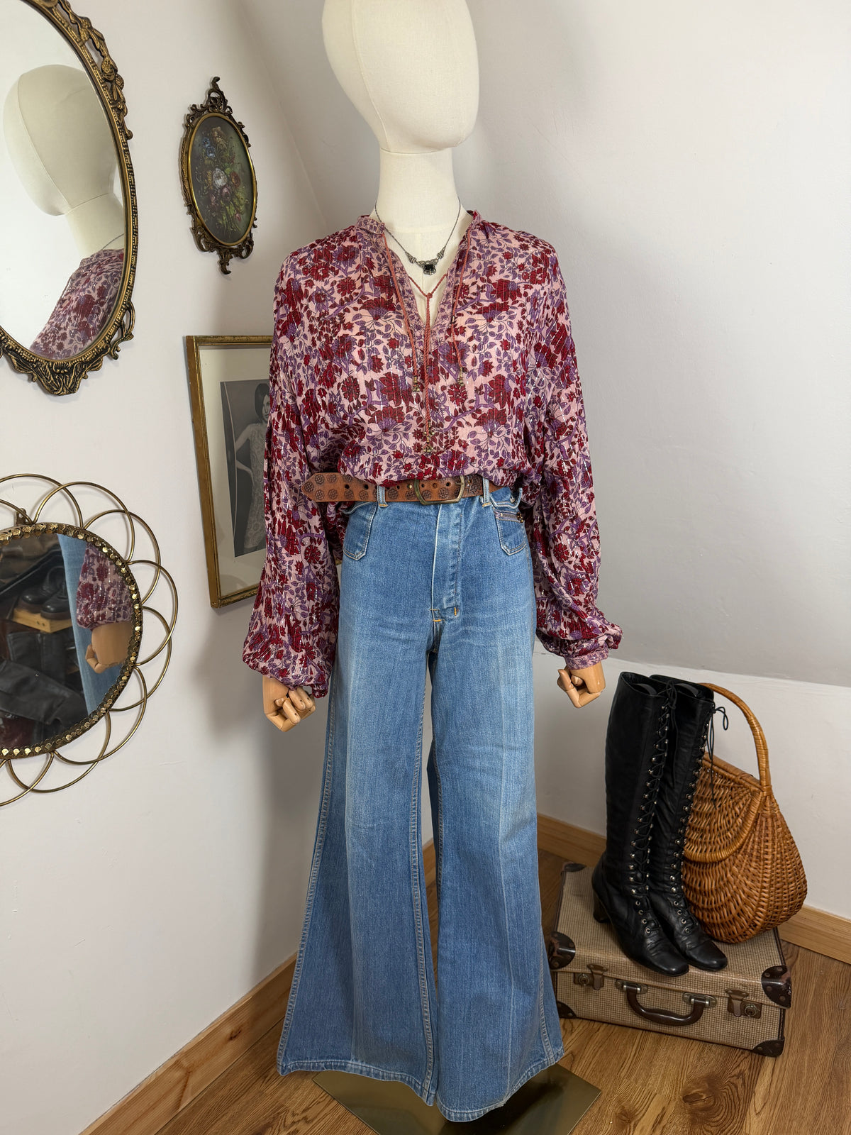 1970s Lurex Blockprint Blouse