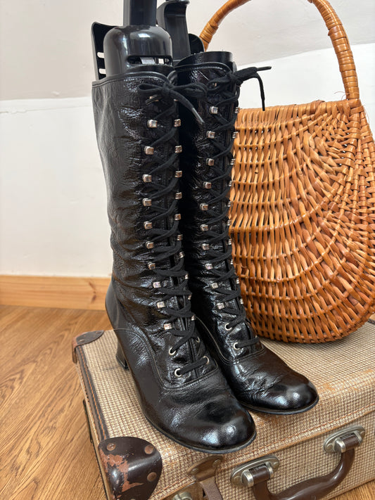 1970s Vinyl Lace Up Boots