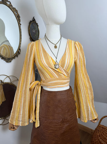 1970s Cotton Striped Wrap Top