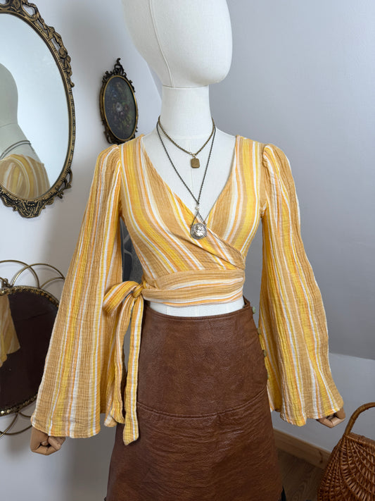 1970s Cotton Striped Wrap Top