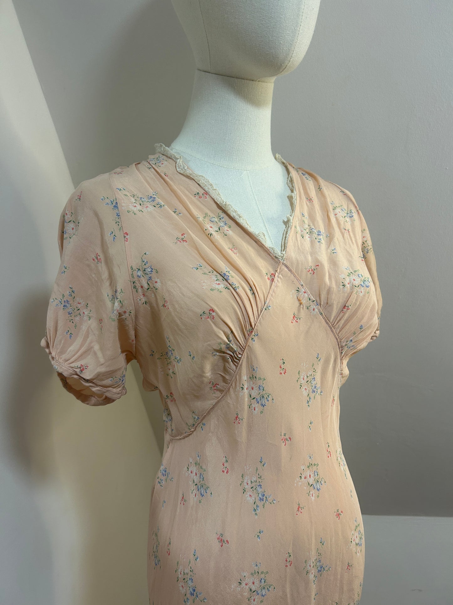 1940s Floral Silk Nightdress