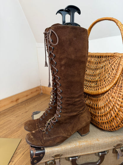 1970s Suede Lace Up Boots