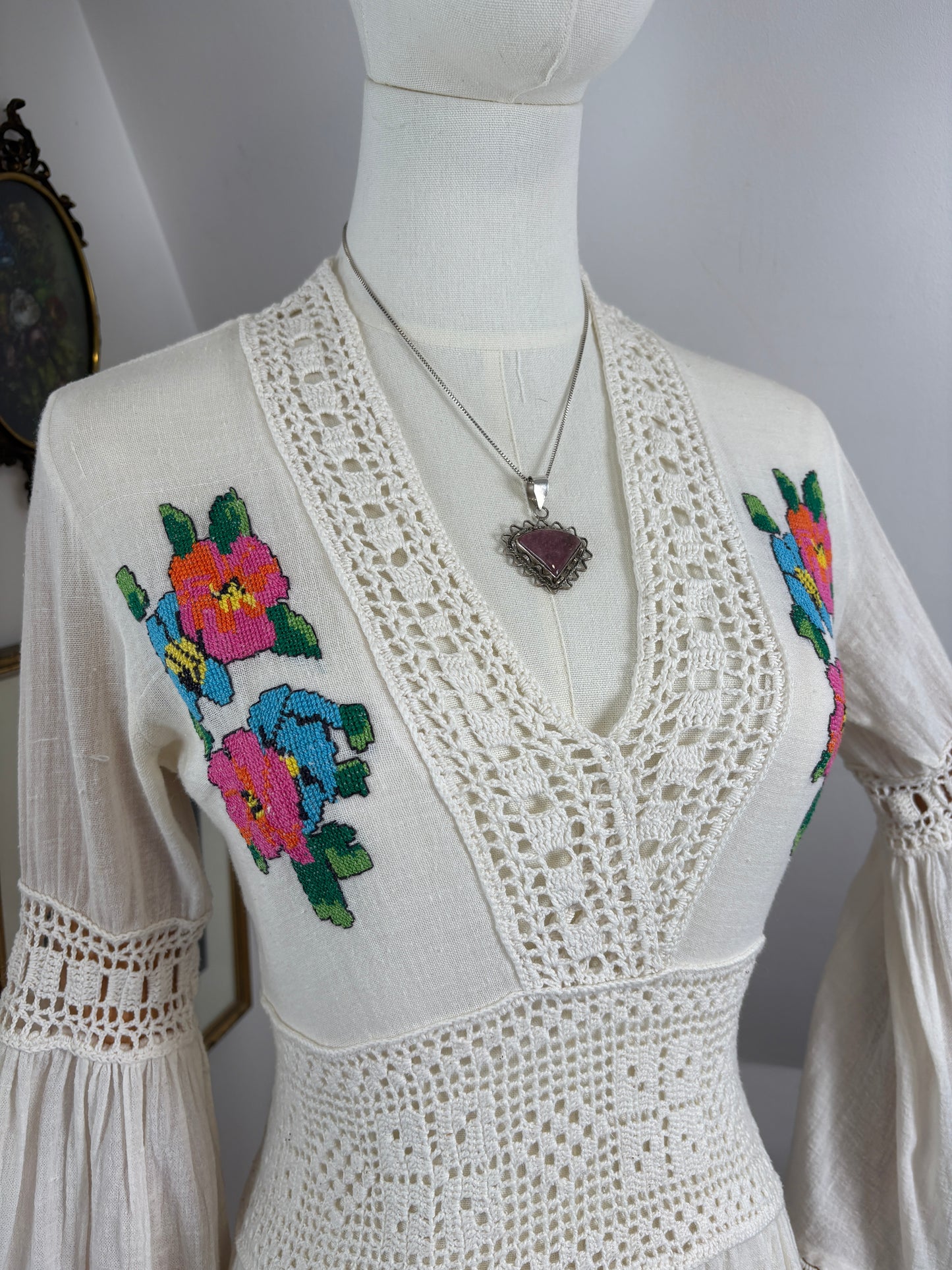 1970s Cheesecloth Maxi Dress