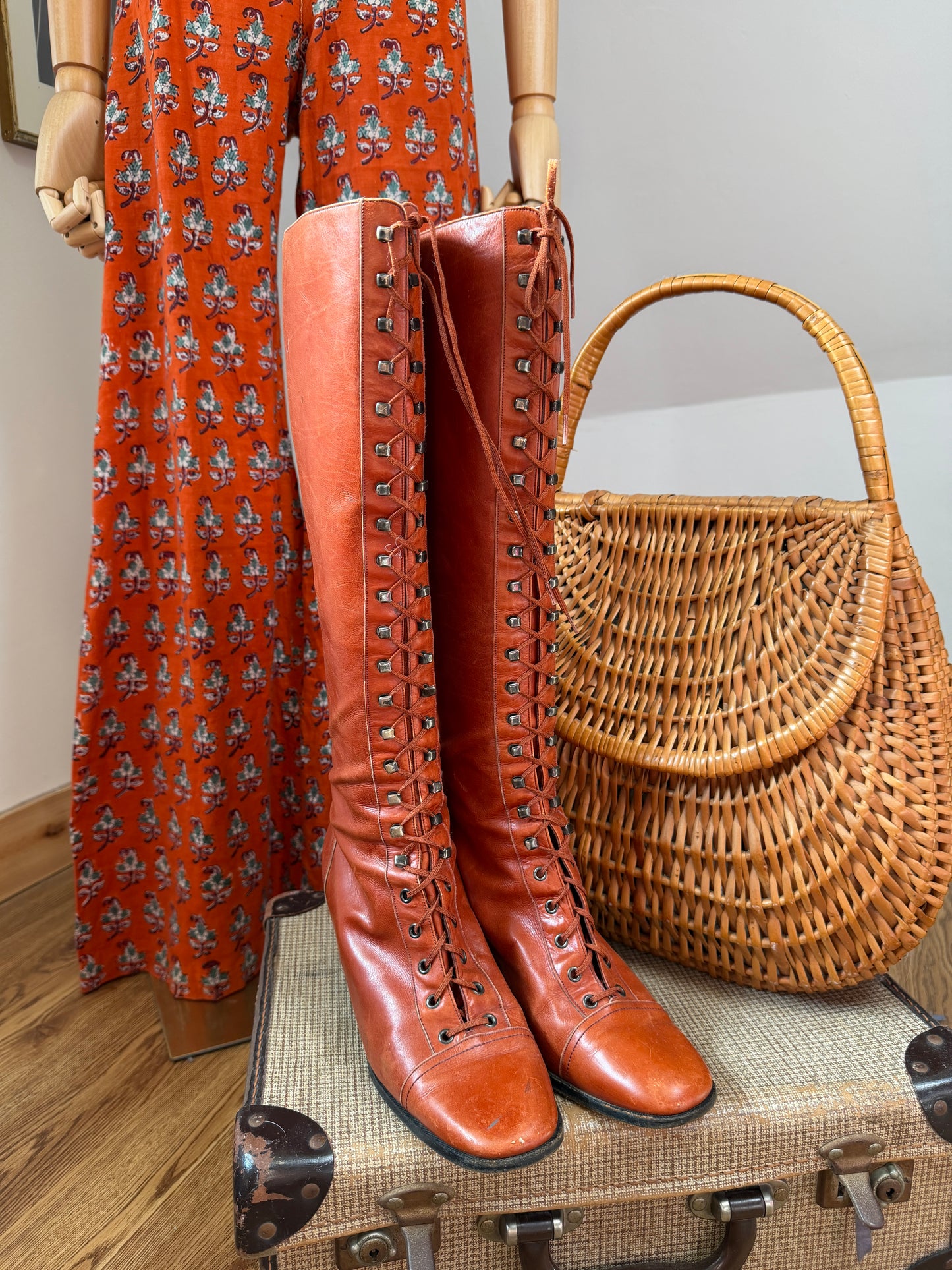 1970s Orange ‘YSL’ Lace Up Boots