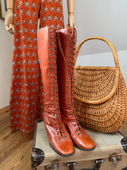 1970s Orange ‘YSL’ Lace Up Boots