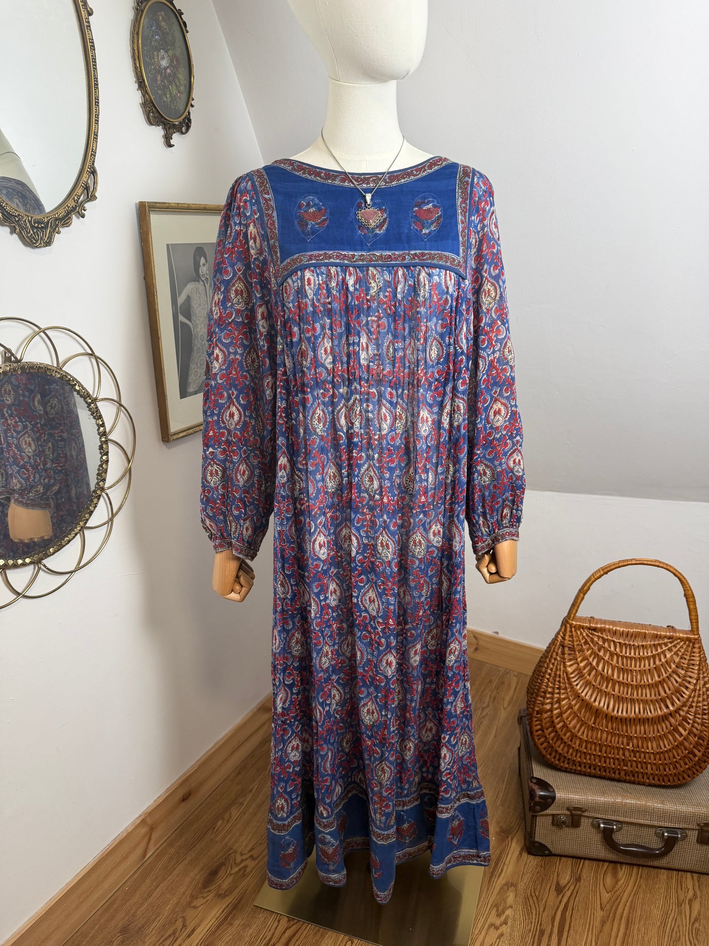 1970s Indian Block print Smock Dress