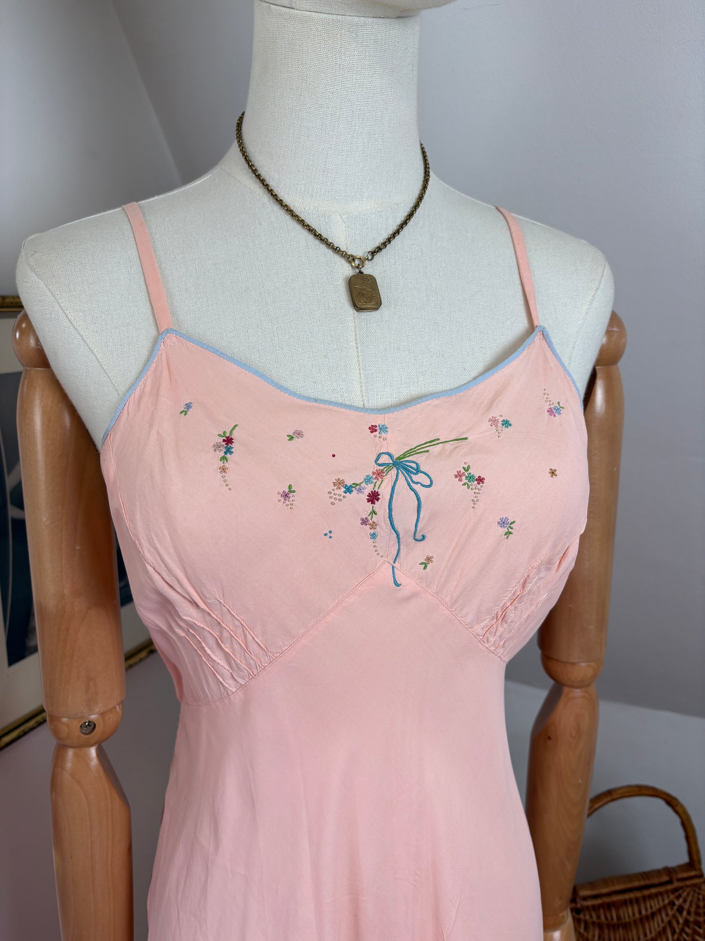 1940s Embroidered Slip Dress