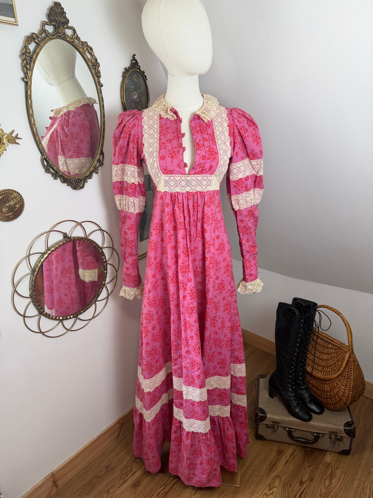 1970s Pink Prairie Dress