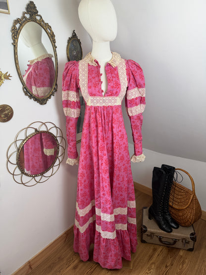1970s Pink Prairie Dress