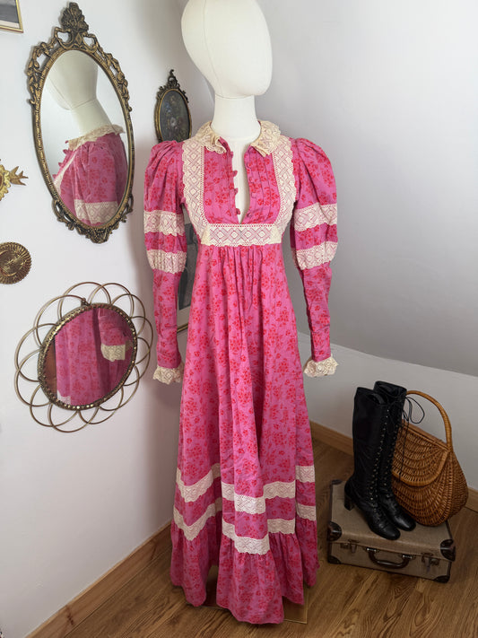 1970s Pink Prairie Dress