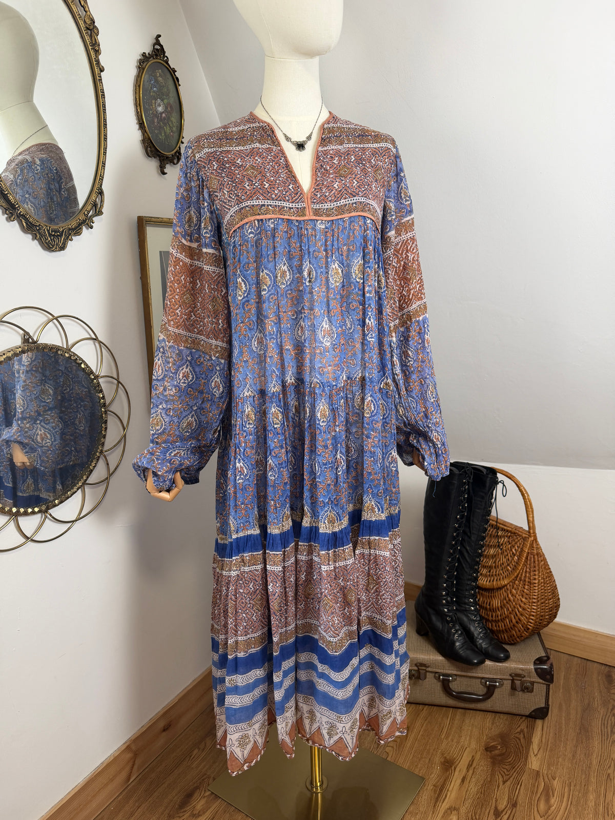 1970s Blue Indian Cotton Dress