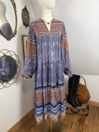 1970s Blue Indian Cotton Dress