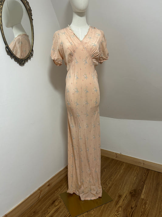 1940s Floral Silk Nightdress