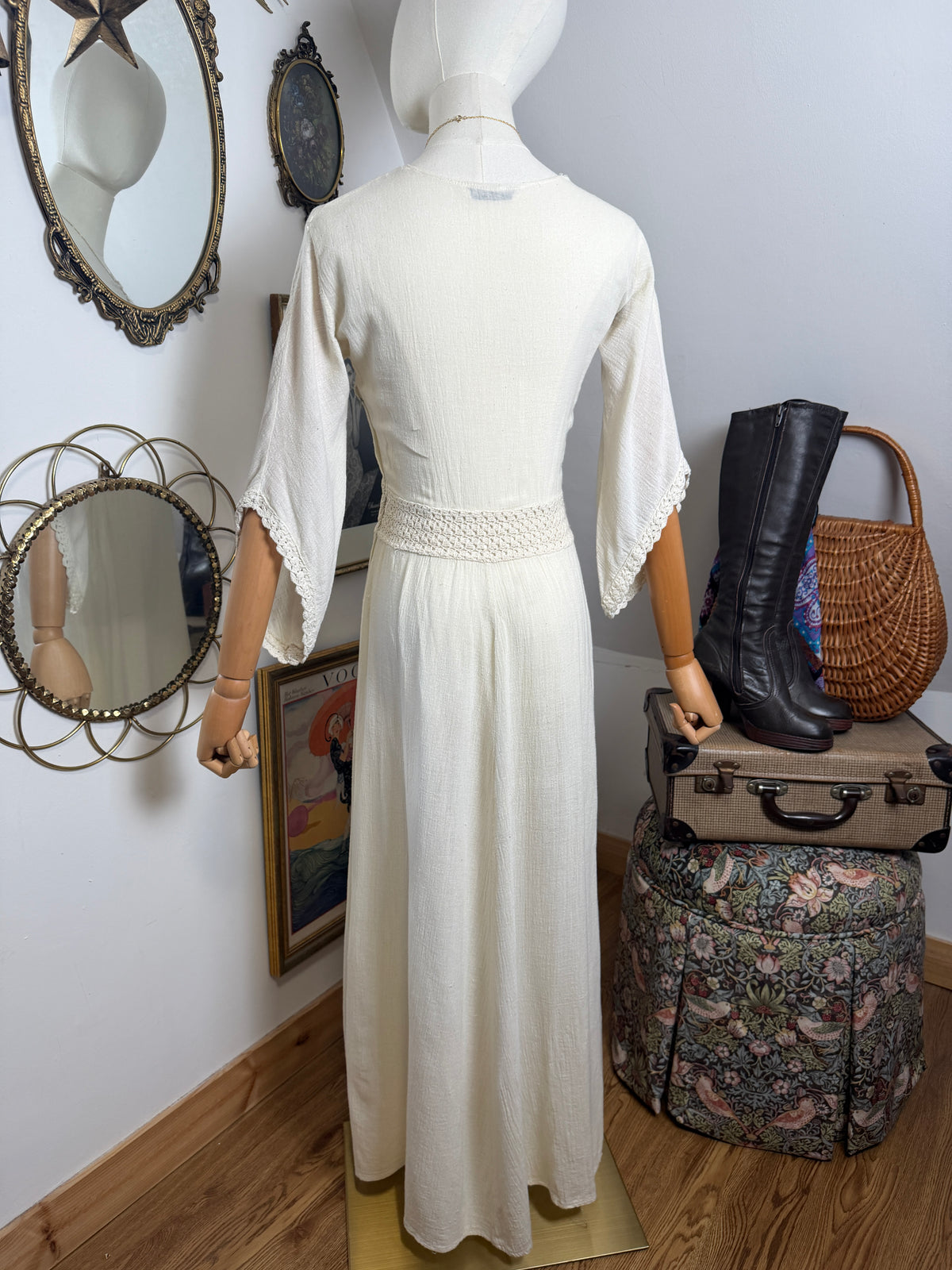 1970s Floral Cheesecloth Dress
