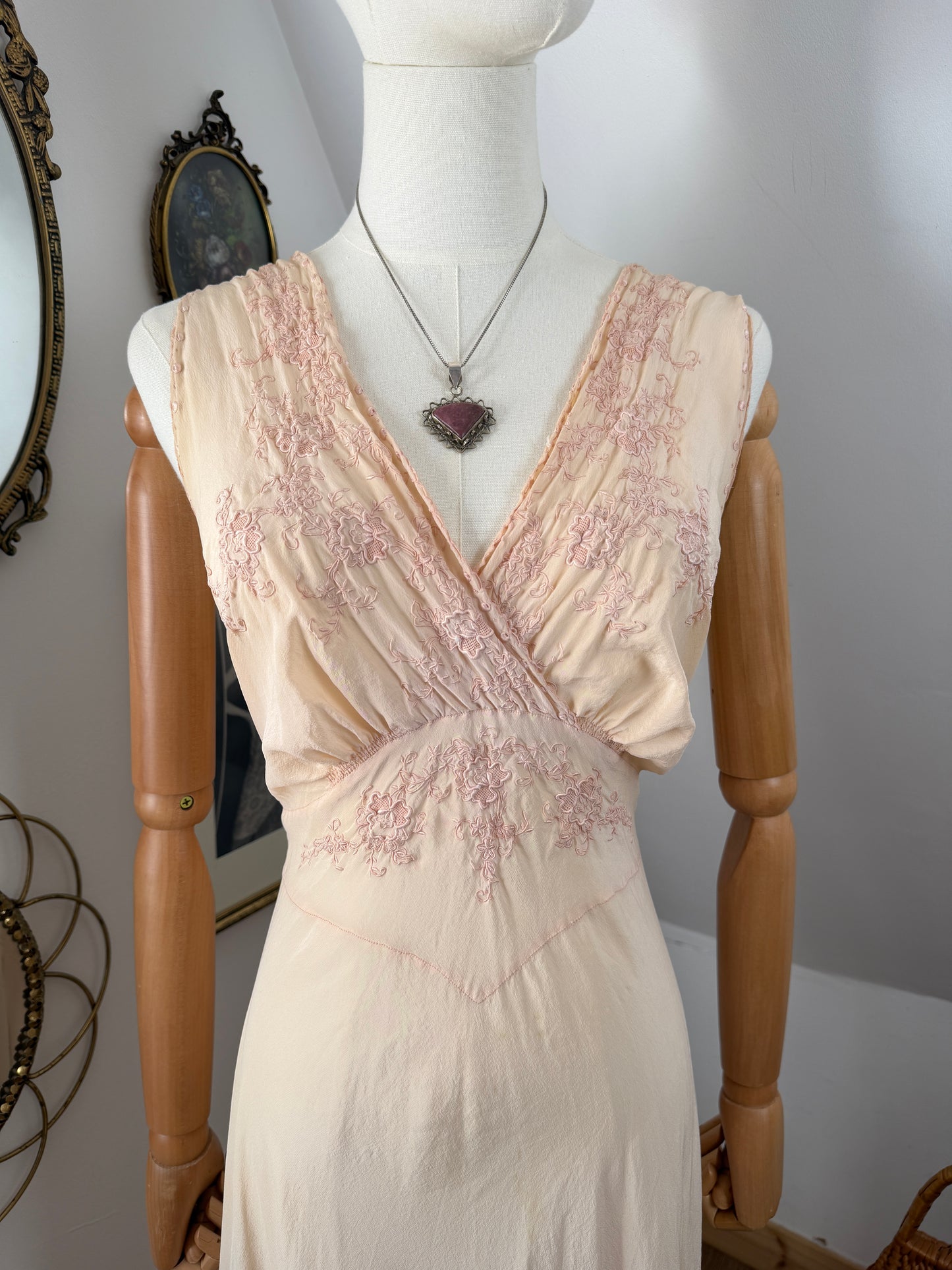 1930s Silk Embroidered Slip Dress