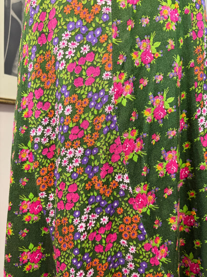 1970’s Floral Satin Skirt with Asymmetrical Trim