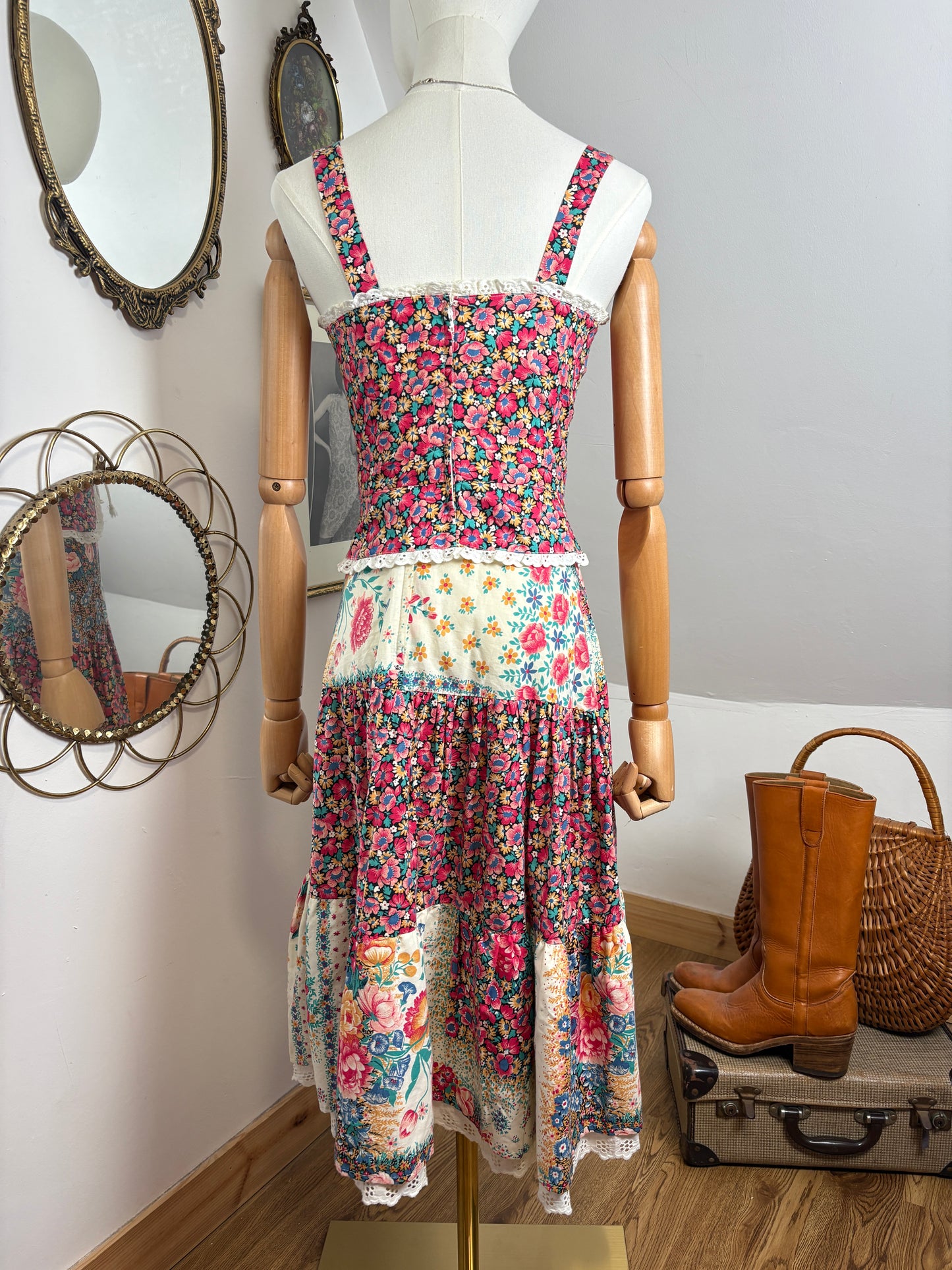 1970s Floral Corset Top & Skirt Set