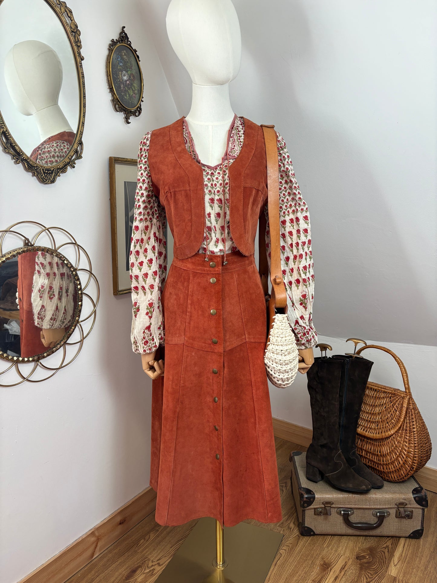 1970s Orange Suede Set
