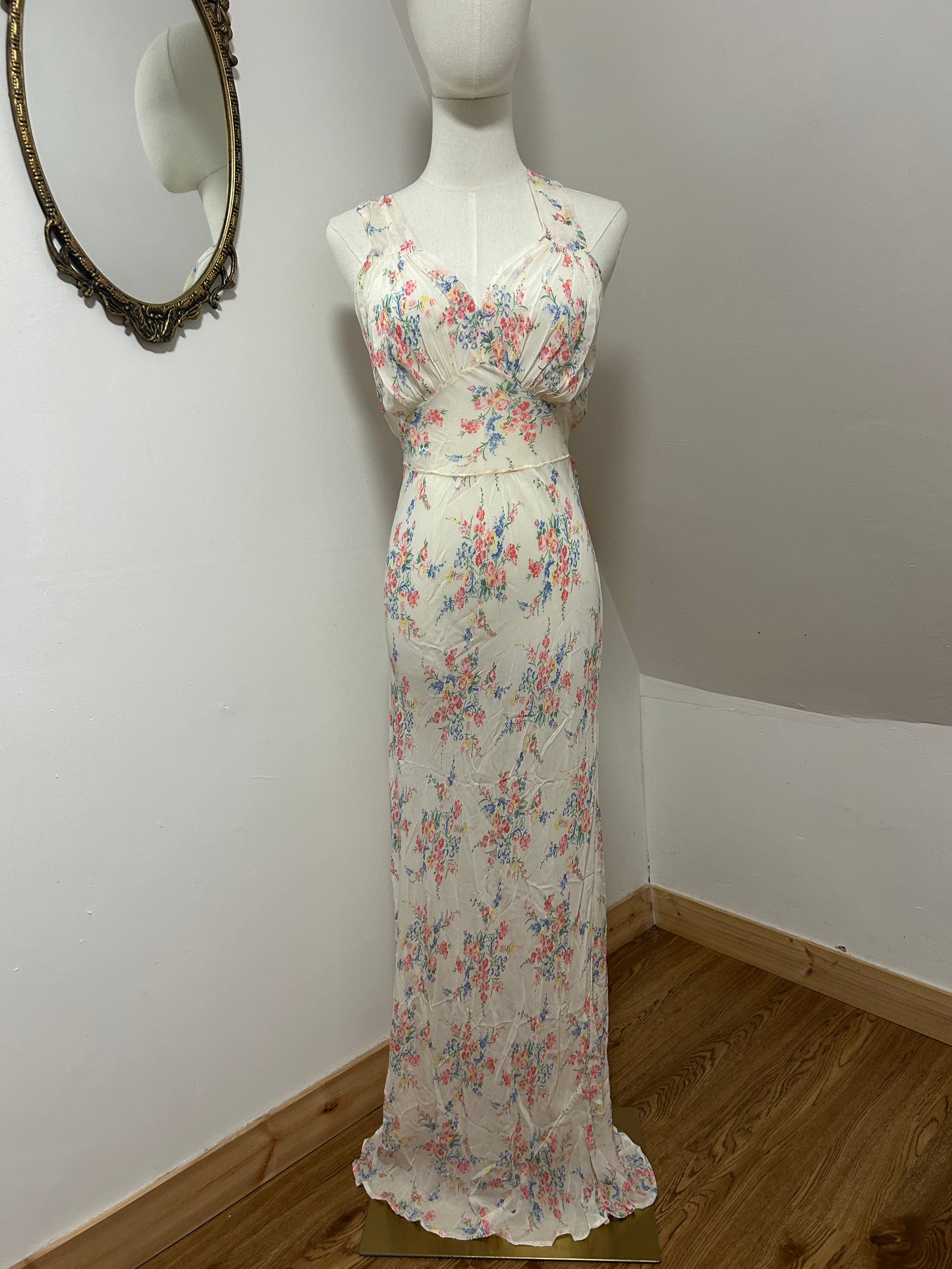 1930s Bias Cut Floral Chiffon Dress