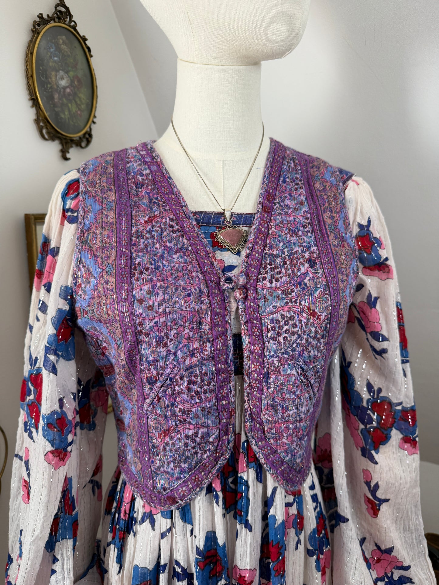 1970s Purple Lurex Blockprint Vest
