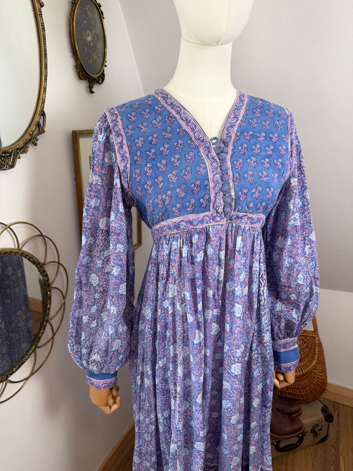 1970s Lilac Indian Blockprint Dress
