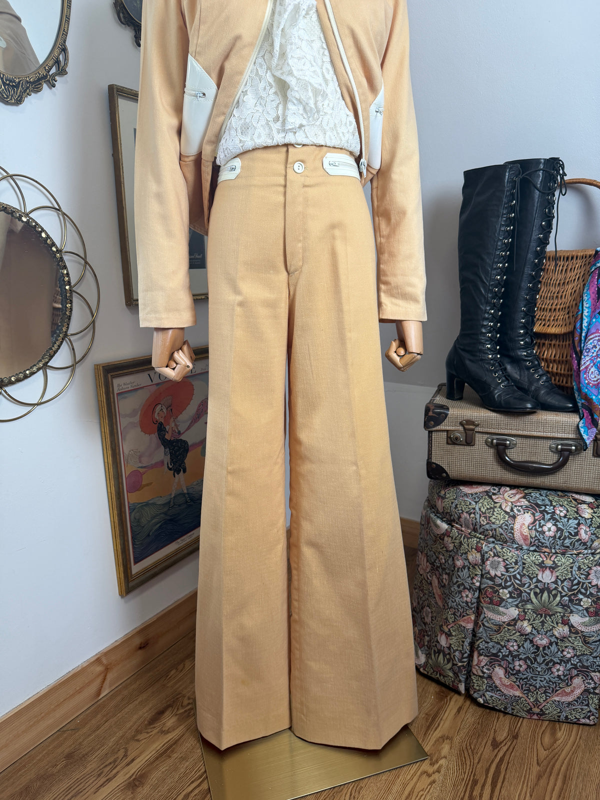 1970s Pale Yellow Flared Suit