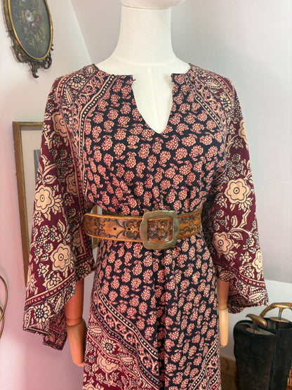 1970s Blockprint Caftan Dress