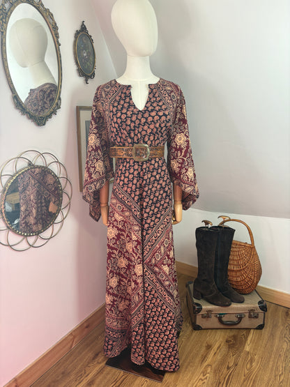1970s Blockprint Caftan Dress