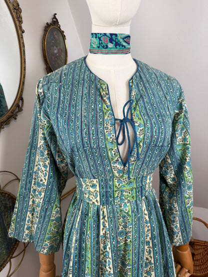 1960s Turquoise Indian Cotton Midi