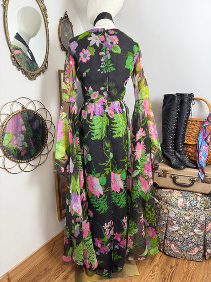 1970s Witchy Floral Sleeve Dress