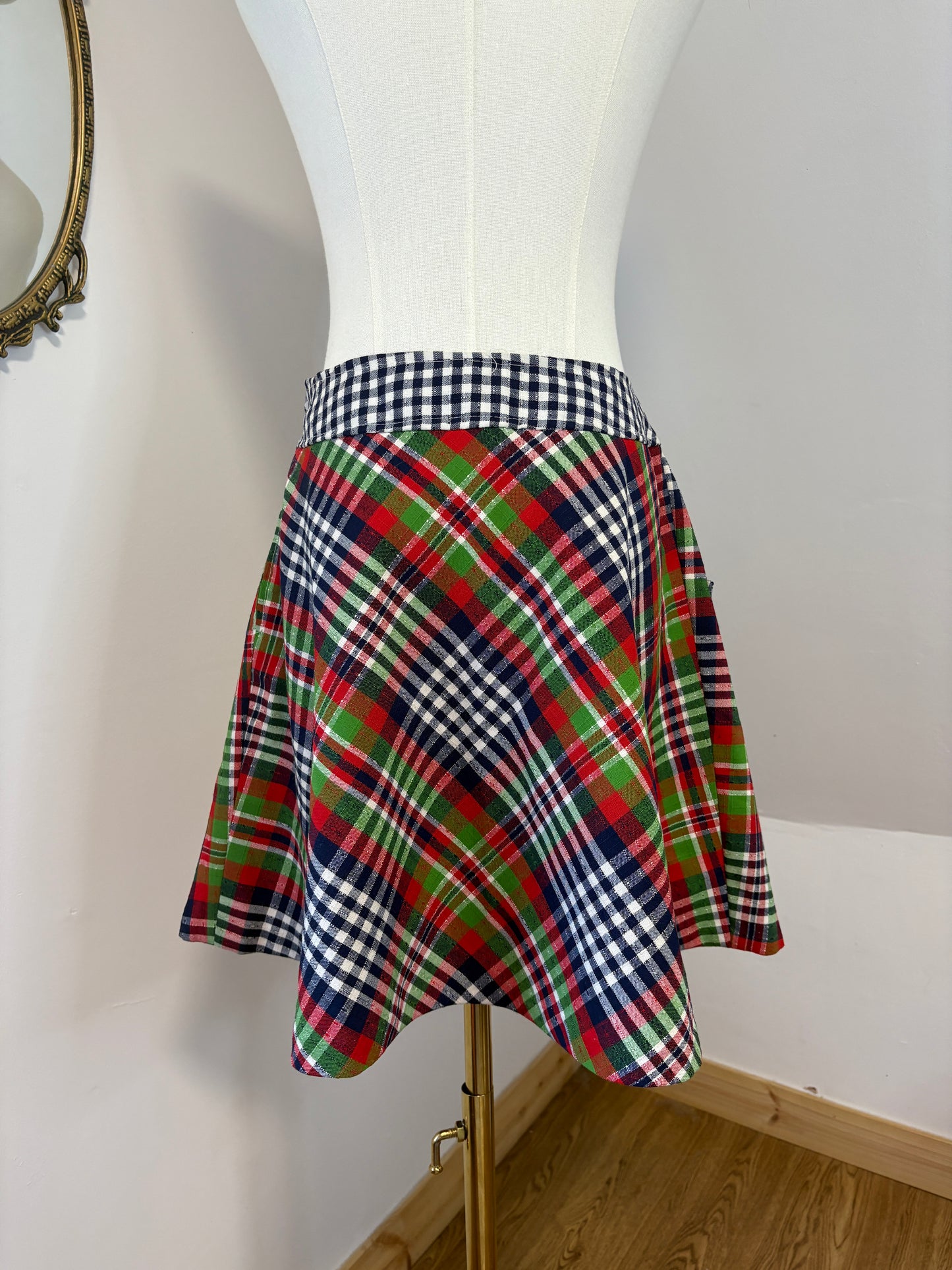 1960s Plaid & Gingham Mini Skirt