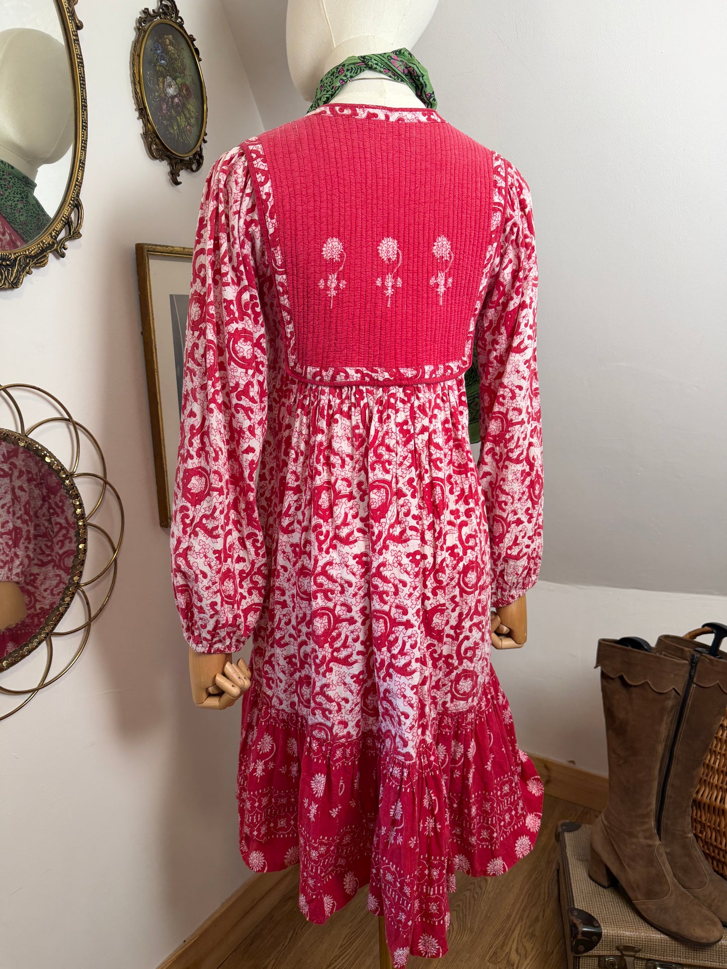 1970s Pink Indian Blockprint Dress