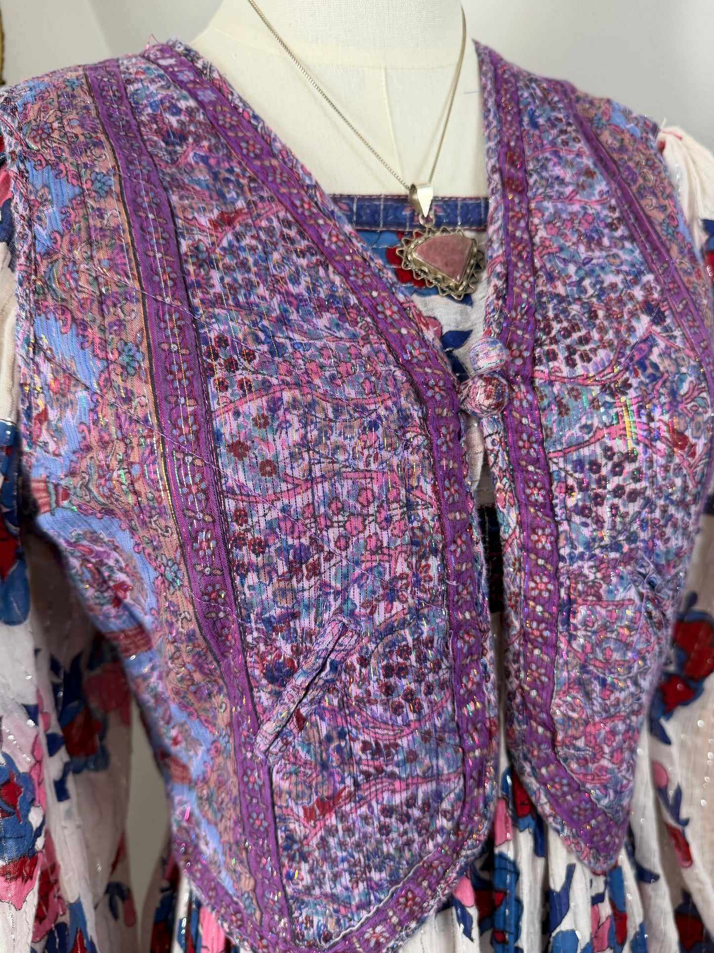 1970s Purple Lurex Blockprint Vest