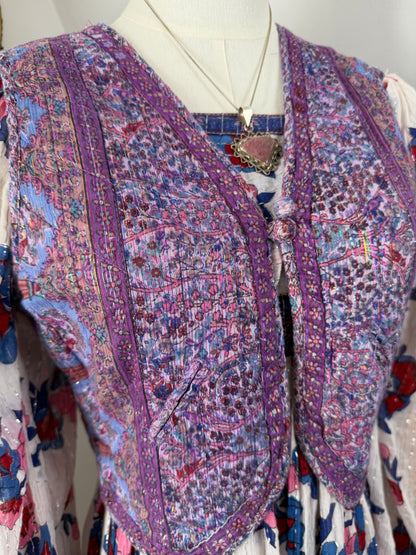 1970s Purple Lurex Blockprint Vest