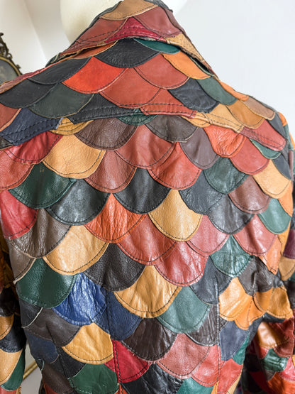 1970s Fishscale Patched Leather Jacket