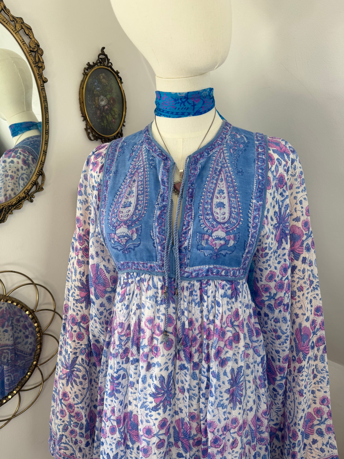 1970s ‘Phool’ Pastel Indian Cotton Dress