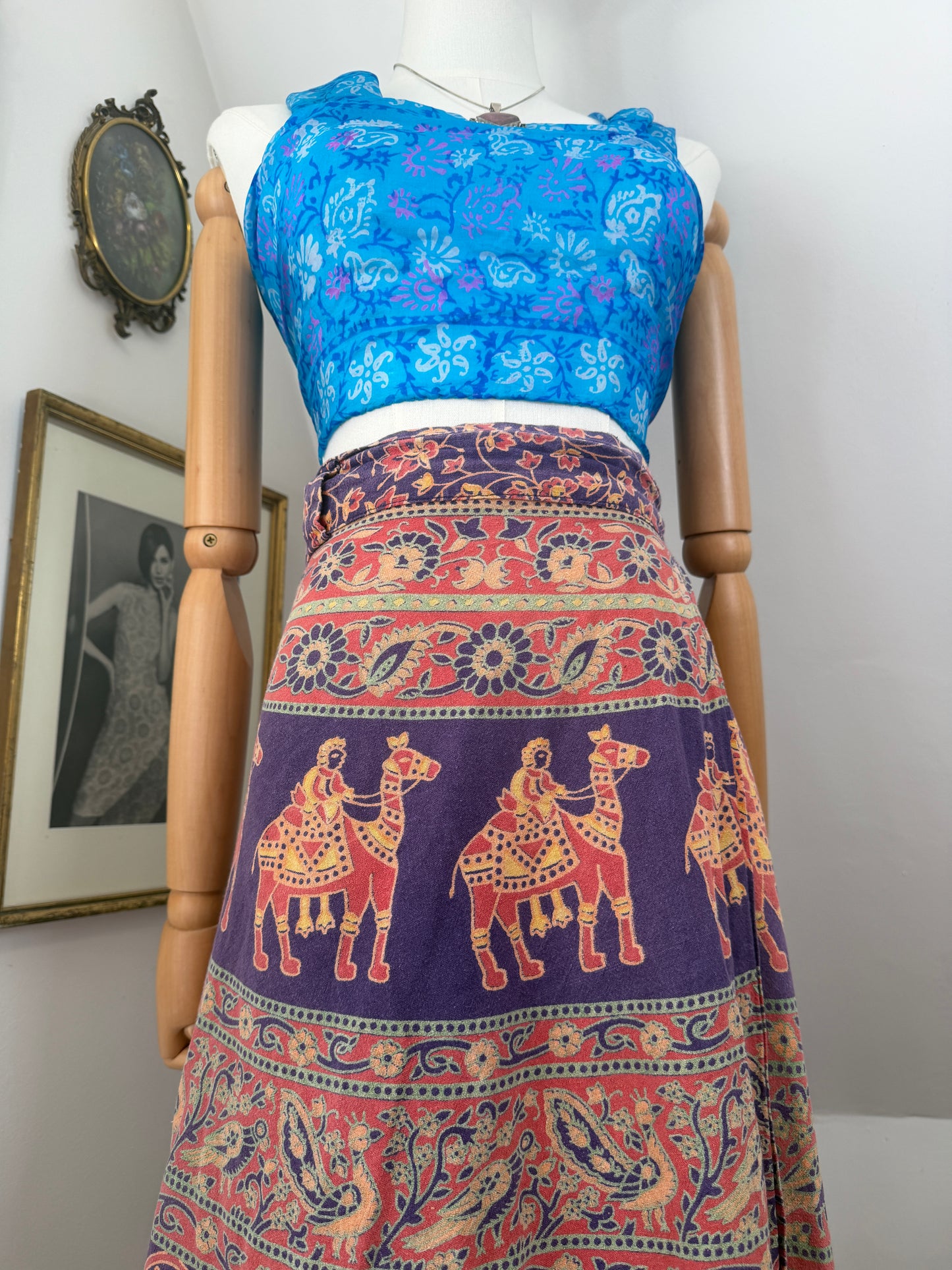 1970s Indian Blockprint Wrap Skirt