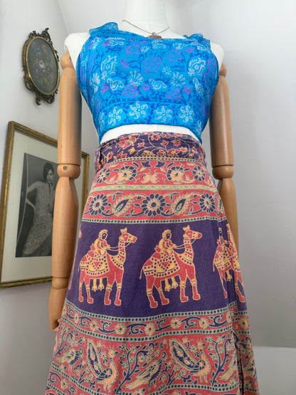 1970s Indian Blockprint Wrap Skirt