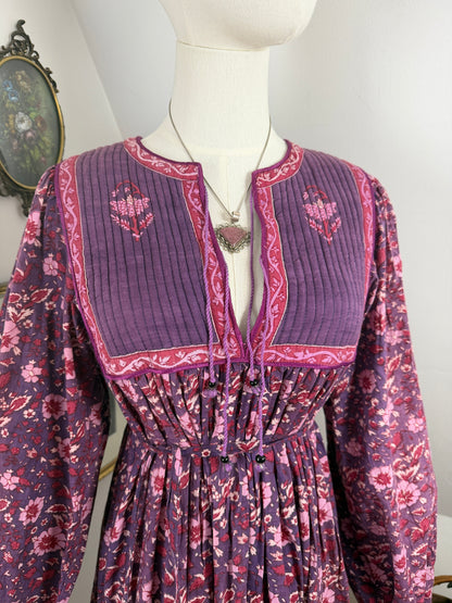 1970s ‘Mayur’ Purple Blockprint Dress
