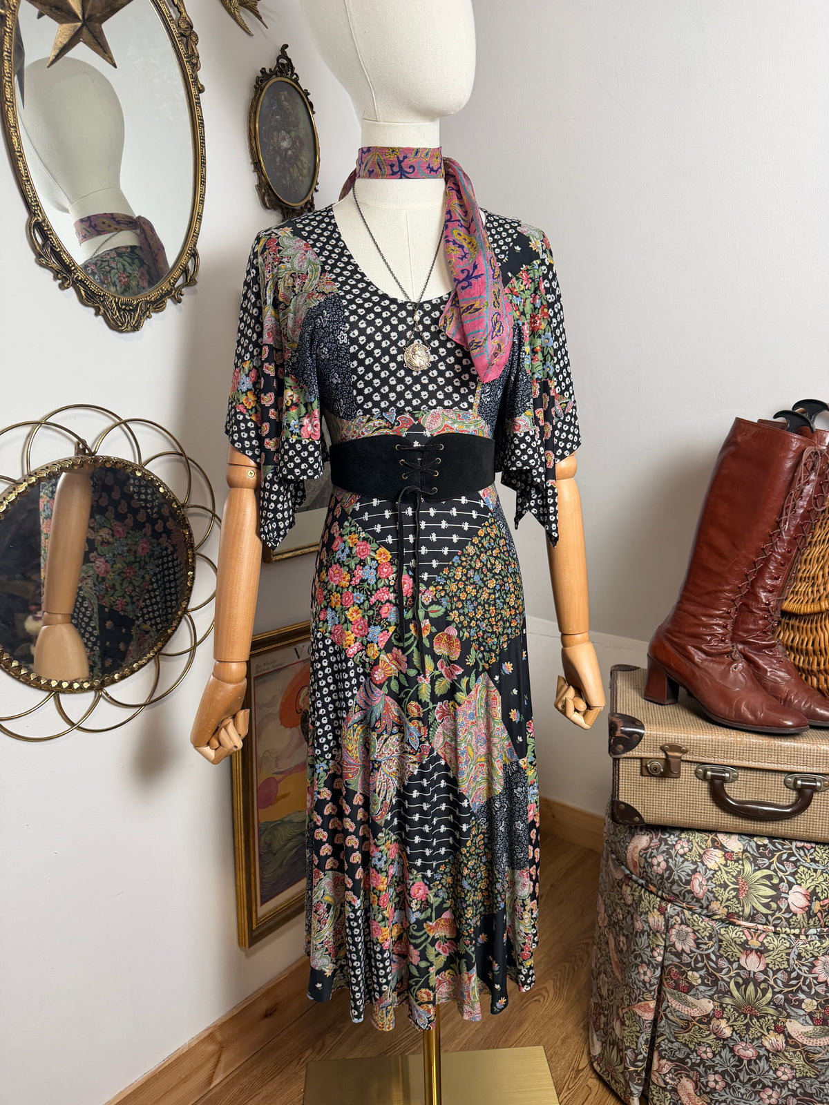 1970s Patchwork Handkerchief Dress
