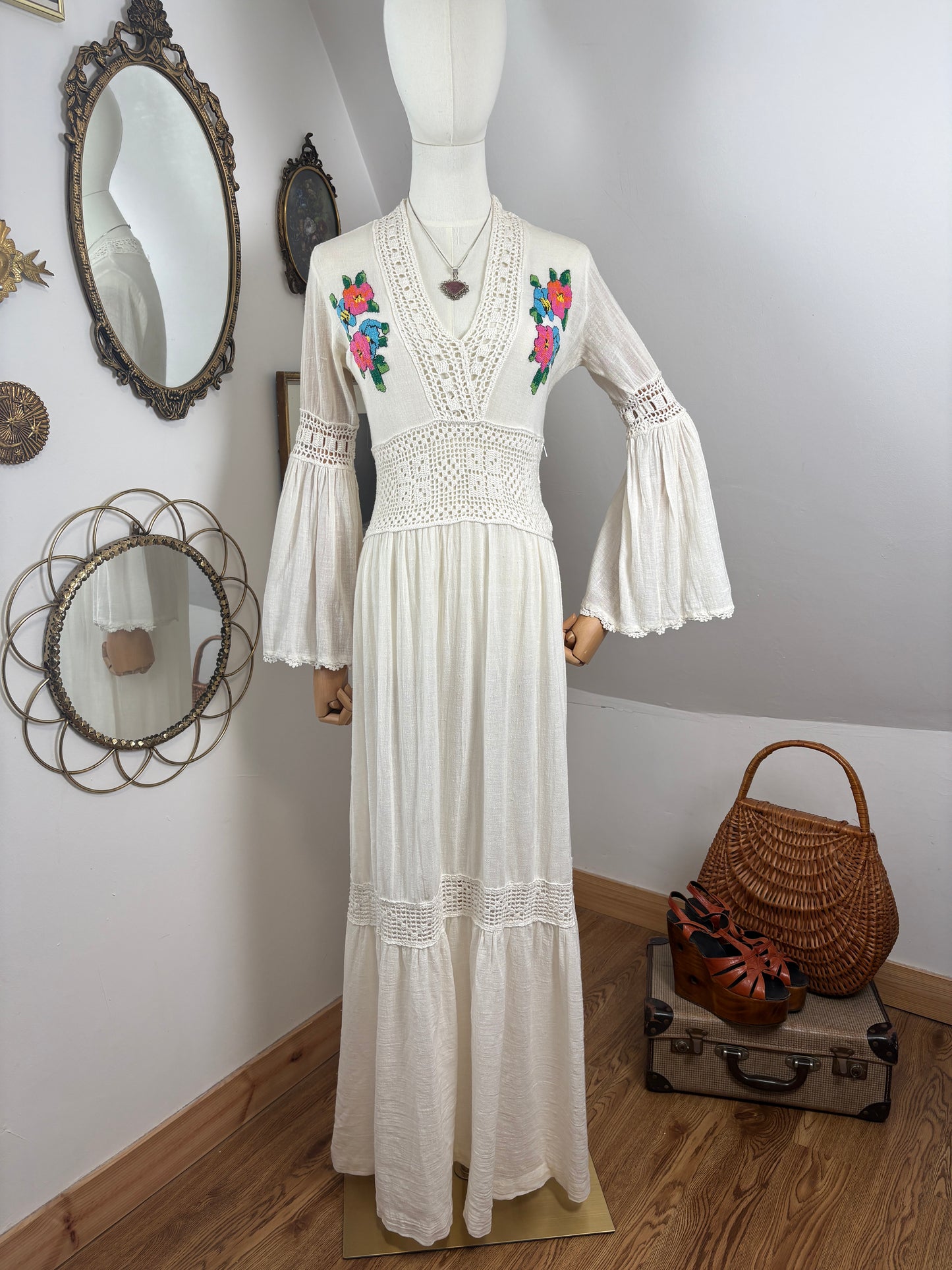 1970s Cheesecloth Maxi Dress