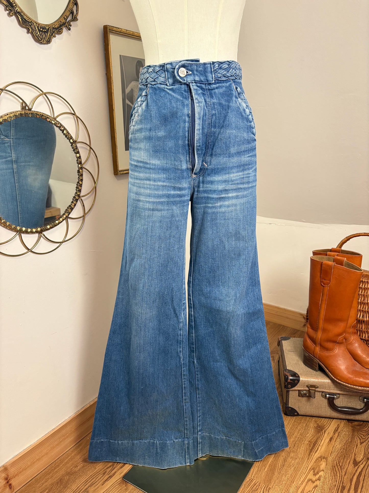 1970s Braided Bellbottom Jeans