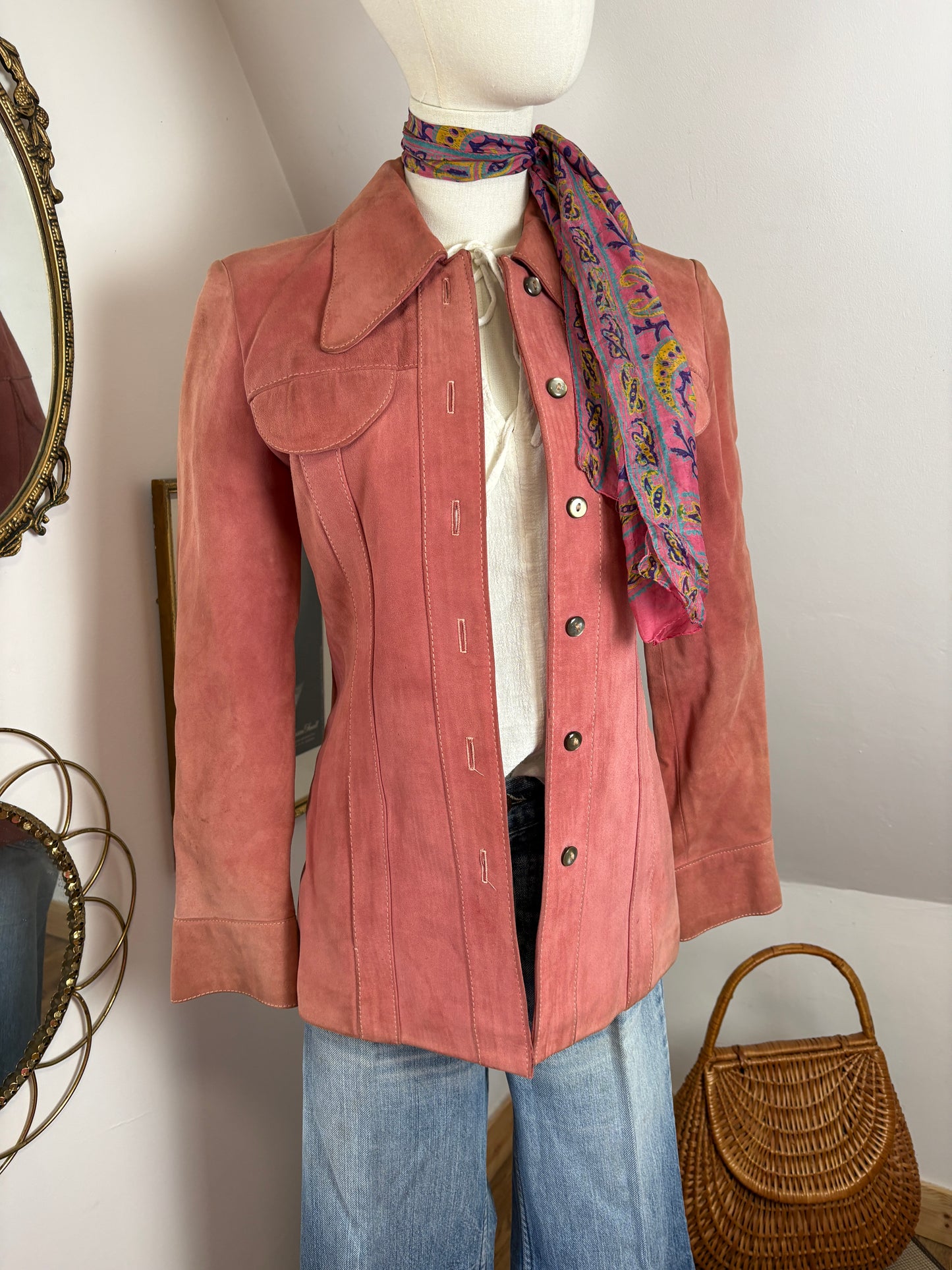 1970s Blush Pink Suede Jacket